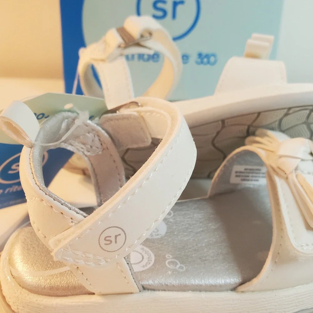 Stride Rite 360 Delilah White Silver Bow Sandals Kids Size 5M